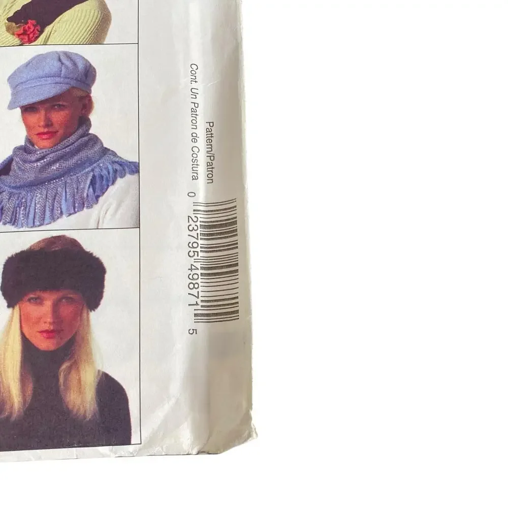 Vtg McCall’s M4987 Sewing Pattern Winter Hats Scarves Mittens UNCUT OS Y2K Boho